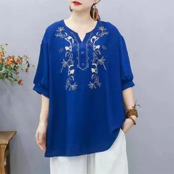 Летняя рубашка из хлопка Tencel, женская свободная вышитая цветочная тонкая рубашка с капюшоном one size розовый