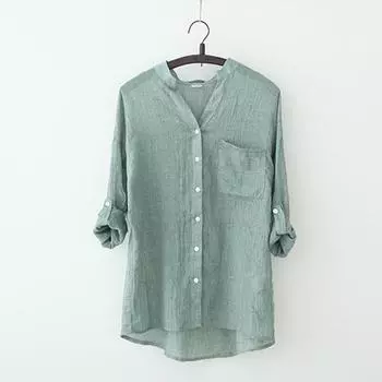 Летняя рубашка Johnature, женская однотонная повседневная блузка с карманами на пуговицах, блузки со стойкой с семью рукавами S бежевый