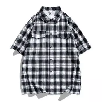 Летняя рубашка M-8XL Молодежная повседневная мужская рубашка больших размеров с коротким рукавом 8XL чёрный