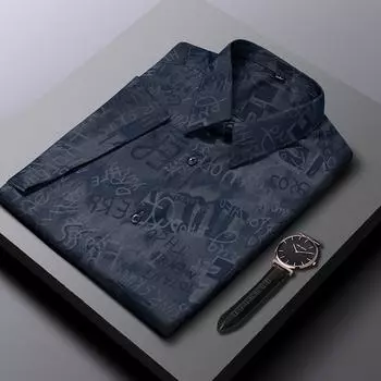 Летняя рубашка мужская с коротким рукавом модная корейская версия облегающая рубашка с принтом хулигана бесплатная глажка досуг порт стиль верхнее пальто M