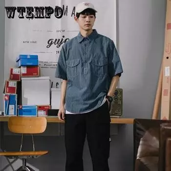 Летняя рубашка мужская с короткими рукавами тренд ретро полосатая рубашка поло молодежная свободная повседневная куртка Топ футболка XXL