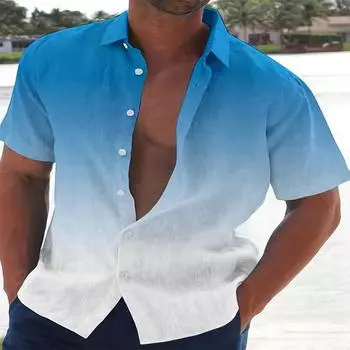 Летняя рубашка, обычная версия, 3D цифровая печать, быстросохнущая, мужская, градиентного цвета, модная рубашка с короткими рукавами S синий