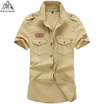 Летняя рубашка пилота в стиле милитари для мужчин с коротким рукавом, армейские рубашки размера плюс 6XL с карманами в стиле пэчворк M синий