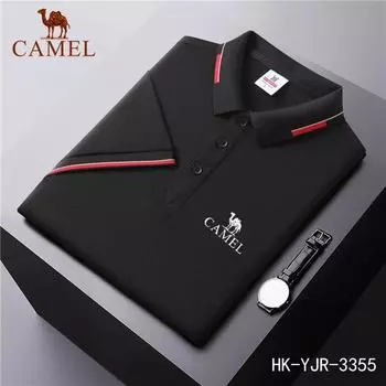 Летняя рубашка-поло Camel с вышивкой из ледяного ионного волокна и воротником-поло для отвода влаги и охлаждения L чёрный