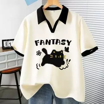 Летняя рубашка поло для женщин, милая лоскутная футболка с коротким рукавом M