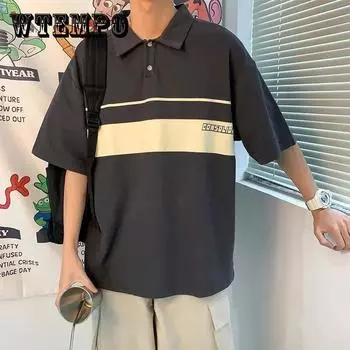 Летняя рубашка-поло, футболка с короткими рукавами, свободная повседневная универсальная футболка для мальчиков с воротником-стойкой, мужской топ одного цвета XXL
