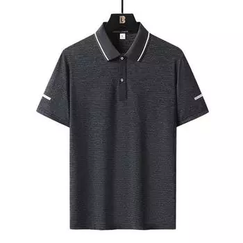 Летняя рубашка-поло из ледяного шелка, деловая футболка-поло с короткими рукавами, мужская быстросохнущая тонкая футболка с половиной рукавов 7XL