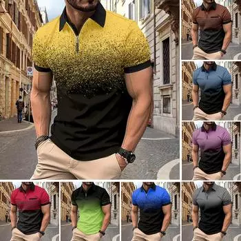 Летняя рубашка-поло на молнии больших размеров для мужчин. Полосатая рубашка-поло с 3D-принтом и рубашкой-поло. S