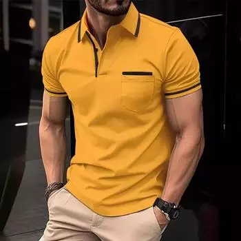 Летняя рубашка поло с карманом на пуговицах для мужчин с коротким рукавом, спортивные рубашки поло S белый