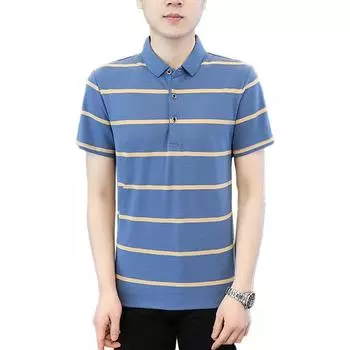 Летняя рубашка поло с лацканами в корейском стиле, повседневная полосатая футболка с половиной рукава L серый