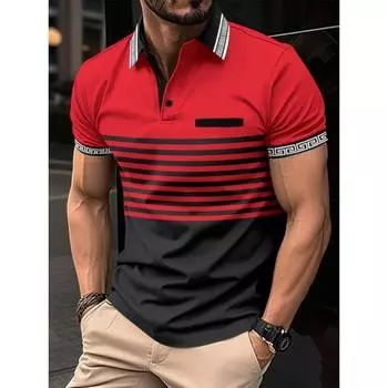 Летняя рубашка поло с принтом в стиле пэчворк и воротником-стойкой, жаккардовый воротник, отложной воротник, мужские спортивные рубашки поло с коротким рукавом S красный