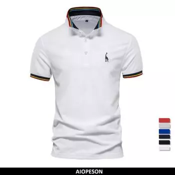 Летняя рубашка поло с жирафом, мужская деловая рубашка с воротником-стойкой, модная самосовершенствование, простая футболка для гольфа, мужская повседневная хлопковая мужская рубашка на открытом воздухе S белый