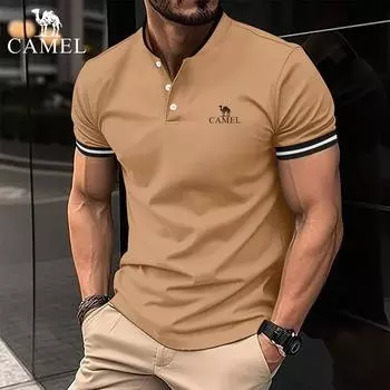 Летняя рубашка поло верблюжьего цвета с вышитым воротником-поло и карманами на пуговицах для мужской спортивной рубашки-поло S белый