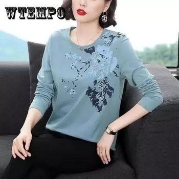 Летняя рубашка с длинным рукавом, рубашка с принтом сливы, женская бутиковая хлопковая футболка, повседневный свободный пуловер XXL белый