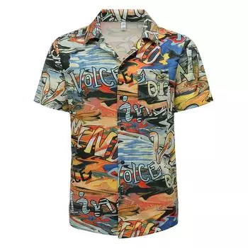 Летняя рубашка с коротким рукавом с принтом, мужская свободная микро-эластичная рубашка-кардиган M