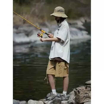 Летняя рубашка с коротким рукавом три четверти для студентов, свободный и нишевый дизайн, забавный новый мужской топ для ношения на открытом воздухе M абрикосовый