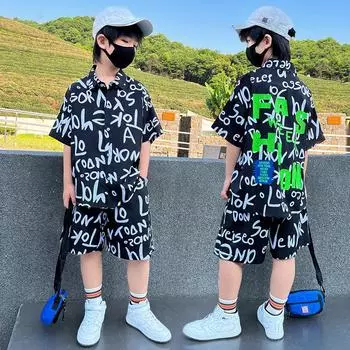 Летняя рубашка с короткими рукавами для мальчиков, спортивный костюм из двух частей 170 белый