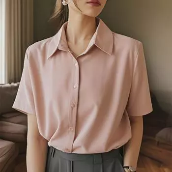 Летняя рубашка с короткими рукавами для женщин, свободный универсальный японский стиль, свободный деловой стиль, формальный топ S розовый