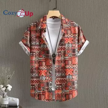 Летняя рубашка с принтом, мужская рубашка в этническом стиле, мужская рубашка с коротким рукавом на Ближнем Востоке в стиле ретро S