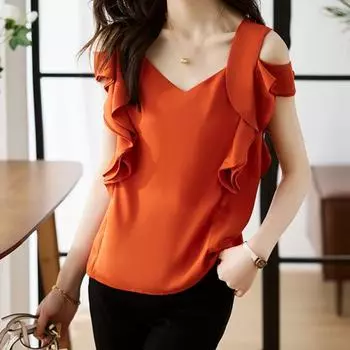 Летняя рубашка с v-образным вырезом, милые топы для женщин, повседневная блузка, модная рубашка, топы, женская шифоновая рубашка Lady Blusas Chic Elegant 27915 S орион