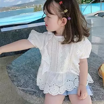 Летняя рубашка с верхом и низом для девочек, базовый топ с вырезом по краю 11