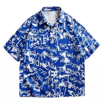 Летняя рубашка свободного покроя с принтом «ремесло» для мужчин с лацканами M чёрный