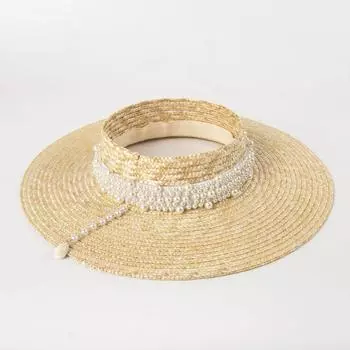 Летняя ручная работа соломенная шляпа Chen Ins без цепочки из жемчуга и ракушек, женская пляжная шляпа для отдыха head size 57cm