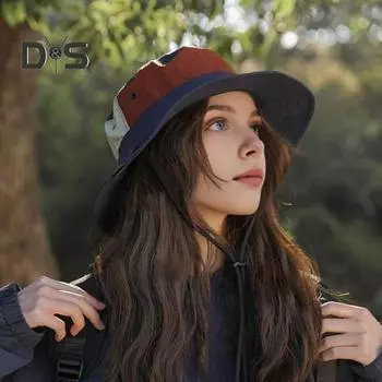 Летняя рыбацкая шляпа с цветными блоками на шнуровке, ветрозащитный ремешок, защита от солнца, анти-УФ, декоративная шапка для отдыха, скалолазания, садоводства, уличной шапки темно-синий