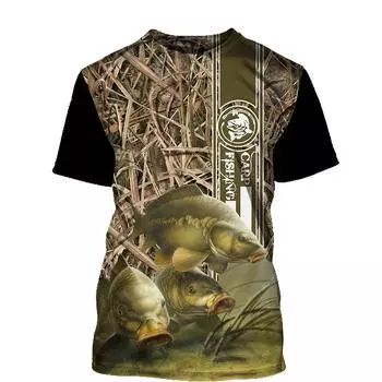 Летняя рыбалка с 3D принтом, крутая мужская футболка с рыбой S дубильная кора