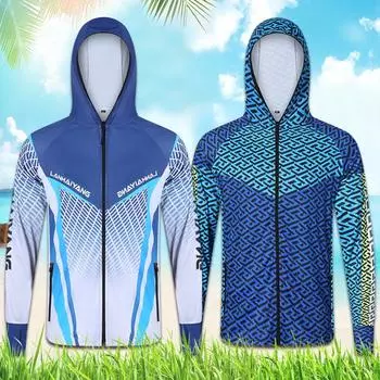 Летняя рыболовная солнцезащитная толстовка с капюшоном: Влагоотводящий, устойчивый к УФ-излучению, дышащий Water-repellent coat, XL-140-160 catties сине серый