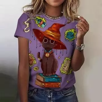 Летняя серия Хэллоуин 3D-печать женские универсальные свободные повседневные женские футболки с круглым вырезом женские S
