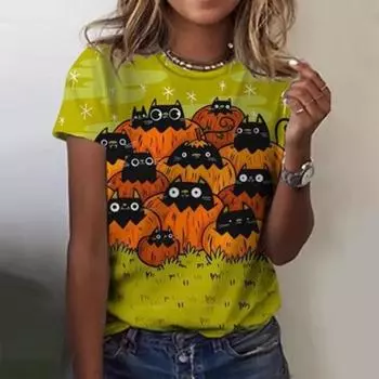 Летняя серия Хэллоуин 3D печатная женская универсальная футболка с коротким рукавом повседневные женские футболки (Женский) S