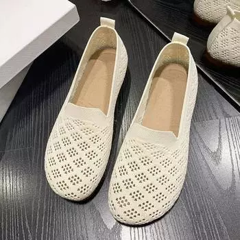 Летняя сетчатая дышащая женская обувь на плоской подошве, вентилируемые кружевные лоферы для отдыха, обувь для мам, удобные повседневные легкие кроссовки 40EU/CN41 чёрный