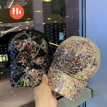 Летняя сетчатая кепка с пайетками, женская дышащая солнцезащитная козырек для путешествий, модная универсальная бейсболка корейской версии, кепка adjustable