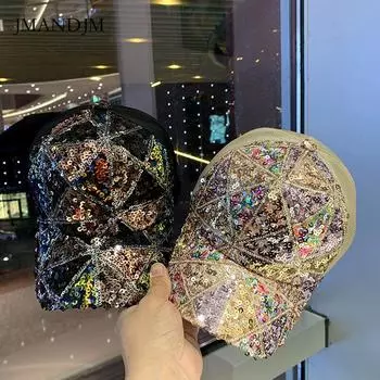 Летняя сетчатая кепка с пайетками, женская дышащая солнцезащитная козырек для путешествий, модная универсальная бейсболка корейской версии, кепка adjustable