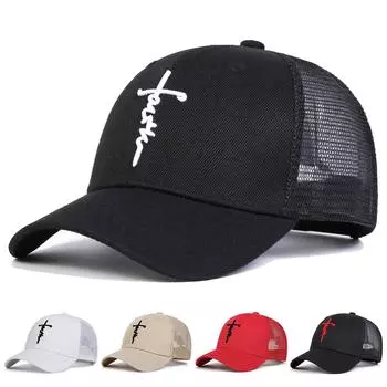 Летняя сетчатая кепка с вышитыми буквами и крестом, дышащая бейсболка для отдыха на природе, для мужчин и женщин, кепки для дальнобойщиков, кепки для гольфа, кепки в стиле хип-хоп чёрный