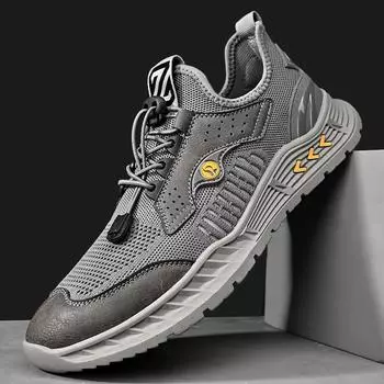Летняя сетчатая обувь с тонкой дышащей мягкой подошвой, полая повседневная обувь для улицы, нескользящая и износостойкая мужская сетчатая обувь 38 серый
