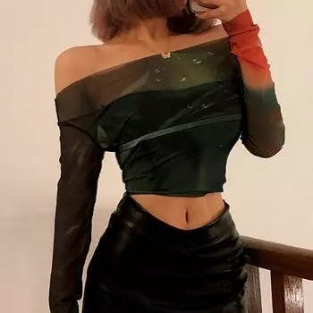 Летняя сетчатая одежда в стиле Харадзюку, футболки для женщин, укороченный топ, женская футболка, женская футболка, топы roupas femininas, футболка S зелёный