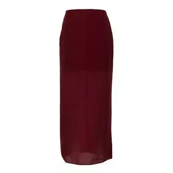 Летняя сетчатая прозрачная макси-юбка для женщин с высокой талией в стиле пэчворк, тонкая однотонная одежда Y2k, сексуальная модная длинная юбка S бордовый