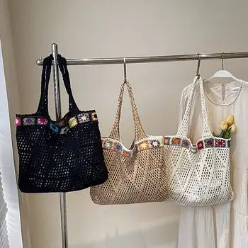 Летняя сетчатая вязаная модная и повседневная пляжная сумка дорожная сумка для поездок на работу сумка для шопинга женская сумка для повседневного использования 38x7x34cm бежевый