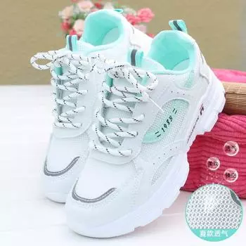 Летняя сетчатая вулканизированная обувь женские дышащие кроссовки полые студенческие плоские белые теннисные женские круглые кроссовки весенняя мода на шнуровке 35 зелёный