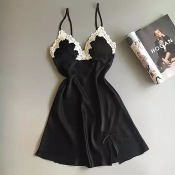 Летняя сексуальная мягкая пижама Pure Desire Style ночная рубашка с подтяжками для женщин XL чёрный