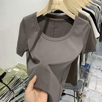 Летняя сексуальная однотонная приталенная футболка с коротким рукавом, женские универсальные топы M белый