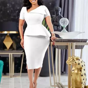 Летняя сексуальная юбка с диагональным воротником и высокой талией, платье-карандаш, большие размеры S темно-синий