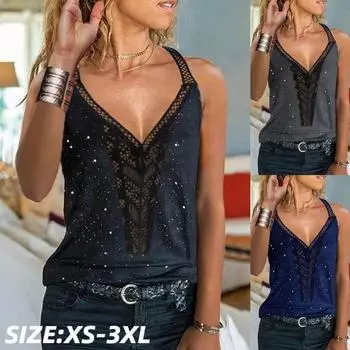 Летняя сексуальная женская повседневная черная жилетка без рукавов с v-образным вырезом, футболка на бретельках, свободная лоскутная рубашка больших размеров Y2K, рубашка в стиле Харадзюку, топы с бретельками S чёрный