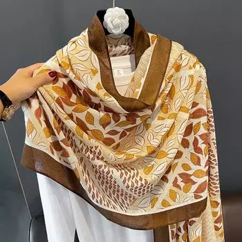 Летняя шаль женское одеяло осень зима теплый шарф хлопок лен марля коричневый/бежевый