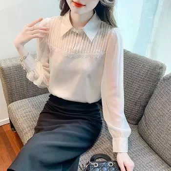 Летняя шифоновая рубашка 2023, белая блузка с длинным рукавом для женщин и женщин, свободная элегантная женская одежда, женские топы, дешевые 25646 S белый