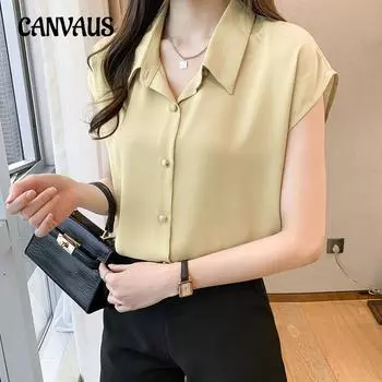 Летняя шифоновая рубашка с короткими рукавами, женская блузка, профессиональная женская рубашка S белый