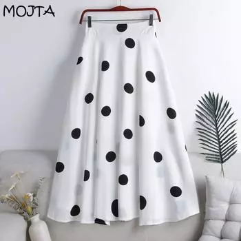 Летняя шифоновая юбка, длинная юбка больших размеров, женская пляжная юбка в горошек, длинная юбка, женская юбка трапециевидной формы