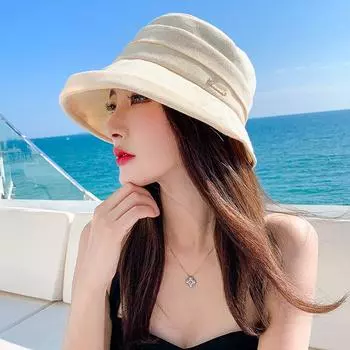 Летняя широкополая шляпа-ведро с защитой от ультрафиолета, пляжная дорожная дышащая шляпа от солнца, летняя широкополая шляпа-ведро one size
